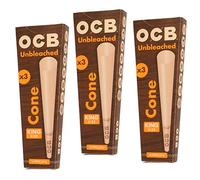 OCB Brand, King Size (109mm) Virgin Cones, Ultra Thin, 3 Pack, Natural, Unbleached, Chlorine Free, Non GMO, Made in France