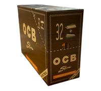 OCB Unbleached Slim Virgin Paper + Tips - 32 Booklets of 32 Sheets - Long Paper Unbleached Plus Tips