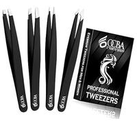 OCBA Tweezers for Facial Hair Women & Men for Precise Grooming of Eyebrows - Professional Stainless Steel Black Color Coated Eyebrow Tweezers for Ingrown Hair on Nose Ear (2 Pcs) (Black)