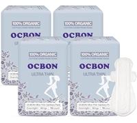 OCBON Ultra Thin Sanitary Pads Overnight - 100% Organic Texan Cotton Cover with Wings (35cm, 40 Counts)