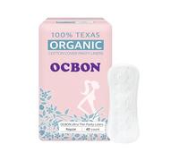 OCBON Ultra Thin Sanitary Pantyliners (Regular, 15.5cm, 40 Counts) - Ultra Thin, Unscented 100% Organic Cotton Panty Liners for Women. Chemical-Free, Extra Soft, Ideal for Sensitive Skin.