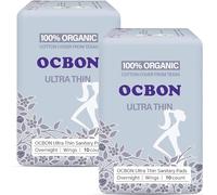 OCBON Unscented Ultra Thin Sanitary Pads (20 Count, Overnight) - Organic Cotton Feminine Pads with Wings for Women, Super Absorbent & Soft, Period Protection, Hypoallergenic