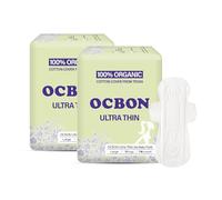 OCBON Ultra Thin Pads (Large, 28 Count) - Organic Cotton Top Pads with Wings for Women, Super Absorbent & Ultra Soft, Hypoallergenic Sanitary Napkins