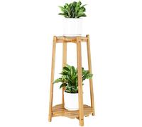 OcBuct 2 Tier Round Bamboo Plant Stands Shelves Indoor 12 Inch,Corner Flower Pot Stands Shelf, Wooden Tall Plant Pedestal Holder Rack for Succulent Catus Display in Living Room Patio Balcony Outdoor