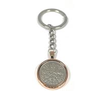 OCC Old Coin Cufflinks Solid Keyring 1955 71st gift Birthday Sixpence plus 1Keychain Rose GLD