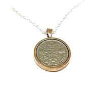OCC Old Coin Cufflinks Solid Pendant 1965 61st gift Birthday Sixpence plus 18in Sterling Silver Chain Rose GLD