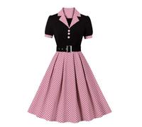 Occasion Dresses 2024 Vintage Audrey Hepburn A Line 1960S Dresses for Women Short Sleeve Midi Prom Dresses Patchwork Polka Dot Party Dresses Plus Size Pleated Swing Rockabilly Evening Party Dress