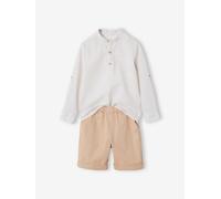 Occasion Wear Ensemble: Shirt with Mandarin Collar & Shorts for Boys beige