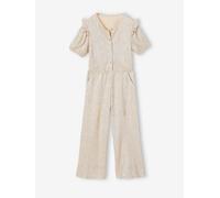 Occasion Wear Lamé Jumpsuit with Bubble Sleeves & Ruffles for Girls gold