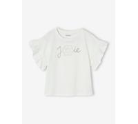 Occasion Wear T-Shirt with Flower in Relief & Glittery Lettering for Girls white