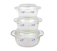 Occasions 3pc Glass Casserole Dish with Lids - 1L, 1.5L & 2.5L Round Glass Casserole Set with Lids Opal Glassware (Blue Floral)