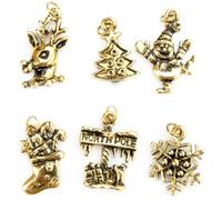 Occasions Emporium Christmas Charms - Set of 6 - Vintage Gold Plated