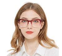 OCCI CHIARI Big Rectangle Plain Glass Spectacles for Women Fashion Blue Light Glasses Women's Rivet Decorated Glasses Spring Hinge (Red-Transparent)