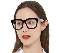 OCCI CHIARI Fashion Womens Reading Glasses 1.25, Large Quare Reading Glasses for Women, Thick Frame Glasses Spring Hinge (Black 125)