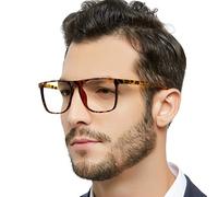 OCCI CHIARI Mens Large Reading Glasses 1.0, Retro Square Reader for Men, Magnifying Glasses Sturdy Metal Hinge (Yellow,100)