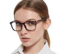 OCCI CHIARI Stylish Blue Light Blocking Reading Glasses for Women, Ladies' Large Frame Readers Glasses，Women's Computer Glasses Spring Hinge (Grey Leopard, 200)
