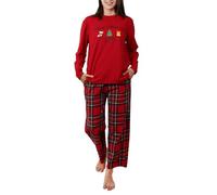 OCCIENTEC Women's Cotton Pajamas Christmas Pajamas for Ladies Printed With Christmas Elements Solid Color Top And Plaid Pants Red,XXL