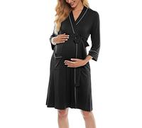OCCIENTEC Women's Maternity Nursing Robe Maternity Hospital Gown Delivery Nightgowns Breastfeeding Gown Maternity Nightdress Long Nursing Dress (Black-robe, S)