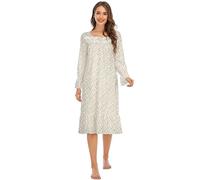 OCCIENTEC Womens Printed Cotton Lace Nightdress,Victorian Vintage Floral Nightgown Long Sleeve Sleepwear Casual Lounge for Lady M
