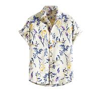 OCCOKO Floral Shirt for Men Beach Shirts Printed Short Sleeve Casual Tropical Classic Shirts, beige, 3XL