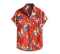 OCCOKO Floral Shirt for Men Beach Shirts Printed Short Sleeve Casual Tropical Classic Shirts, Watermelon Red, 3XL
