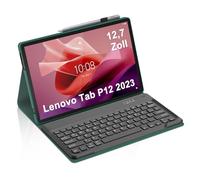 Occtingkind Case for Lenovo Tab P12 12.7 2023 with Bluetooth Keyboard for Lenovo Tab P12 2023 TB370FU, Removable Keyboard QWERTZ, USB C, No Lighting, No Trackpad, Robust Protection, Emerald Green