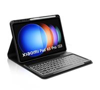 Occtingkind Illuminated Keyboard Case for Xiaomi Pad 6S Pro 12.4 Inch (2024), 7-Colour RGB Backlight, Removable Bluetooth Keyboard, QWERTZ Bluetooth Keyboard, USB-C Case, Black