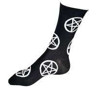 Occult Allure: Midnight Black With Magic White Pentagrams Ladies Socks One Pair Multicoloured 4-8 UK
