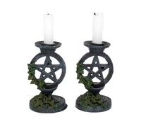 Occult and Witchcraft Pair of Aged Ivy Pentagram Candlesticks Gothic Candle - Resin