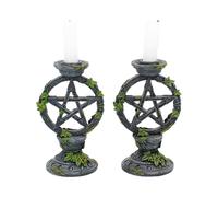 Occult and Witchcraft Set of 2 Wiccan Pentagram Candlesticks Witch Candle Holders - Resin