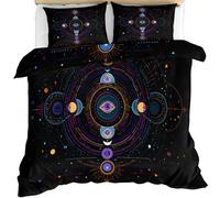 Occult Celestial Duvet Cover All-Seeing Eye Bedding Set Universe Starry Sky Comforter Cover Bohemian Sun Moon Comforter Set With Zipper Ties for Bedroom Single 137 x 200 cm