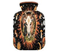 Occult Goat Skull Sun Moon Gothic Hot Bottle Water Bag with Soft Cover, 1L Hot Compress Bag for Neck Shoulder Warmer