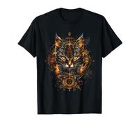 Occult Goddess Metal Cat with Steampunk Gears a Viking Runes T-Shirt