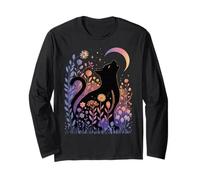 Occult Moon Cat Silhouette - Stars Daisies Autumn Magic Long Sleeve T-Shirt