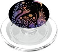 Occult Moon Cat Silhouette - Stars Daisies Autumn Magic PopSockets PopGrip for MagSafe