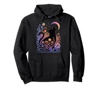 Occult Moon Cat Silhouette - Stars Daisies Autumn Magic Pullover Hoodie