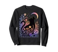 Occult Moon Cat Silhouette - Stars Daisies Autumn Magic Sweatshirt
