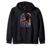 Occult Moon Cat Silhouette - Stars Daisies Autumn Magic Zip Hoodie