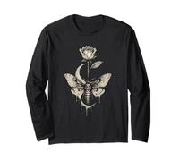 Occult Moon Rose Skull Occultism Witchcraft Moon Rose Goth Long Sleeve T-Shirt