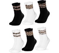 Occulto women leopard print crew socks pack of 6 (model: Nala)