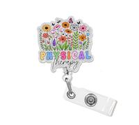 Occupational Therapy Wildflower Badge Reel with Silver Glitter, Funny OT Retractable ID Clip Holder Gift for OT Student, Nurse, Therapist, Coworker