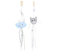 Occupiedpet Cat Teaser Wands, 2 Piece Set with Wooden Handles and Plush Pull Rings, Interactive Play Sticks Featuring Cloud and Animal Designs for Indoor Pets