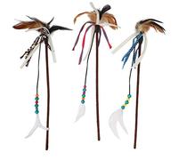 Occupiedpet Cat Teaser Wands, 3 Piece Feather Toy Set with Plush Handles, 16.5 Inch Interactive Play Sticks for Indoor Cats, Multi Color Design