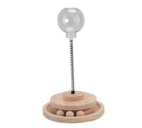 Occupiedpet Cat Toy, Interactive Food Dispenser Ball with Steel Spring, Double Layer Puzzle Feeder with Large Holes, Pine Wood and Plastic Cat Teaser for Indoor Cats (Large Holes)