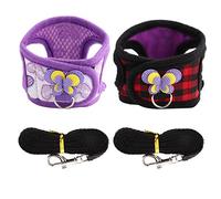 Occupiedpet Chinchilla Walking Harness Set, 2 Piece Leather and Polyester Vest with Leash for Small Pets, Red Grid and Purple Love Design in S M Sizes (M)