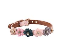 Occupiedpet Diamond Flower Pet Collar, Adjustable PU Leather Dog Cat Collar with Bow Tie, Decorative Neckband for Small Medium Dogs and Cats Daily Use (1.3 * 34cm)