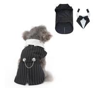 Occupiedpet Dog Tuxedo, Formal Wedding Suit with Bow Tie, Polyester Pet Apparel for Small Medium Dogs and Cats, Party Costume for Christmas Halloween Birthday Celebration (Black Stripes, M)