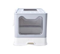 Occupiedpet Extra Large Enclosed Cat Litter Box, Folding Door PP Litter Pan with Drawer and Scoop, Blue Oversized Cat Toilet (Grey)