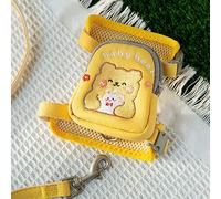 Occupiedpet Pet Backpack Harness With Leash, Adjustable Twill Fabric Vest For Small Cats And Dogs, Size M For Pets 7.7 To 16.5 Lb, 4.9 Ft Lead Rope (Yellow Bear (Double Embroidery Front and Back))