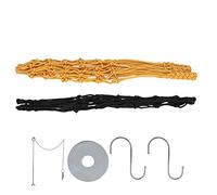 Occupiedpet Poultry Feeding Net Set, 2 Pack Rope Hanging Bags with Hooks and Fruit Fork, Chicken Parrot Treat Holder and Slow Feed Enrichment Toy (Black + Yellow net + Fruit Fork with Chain)